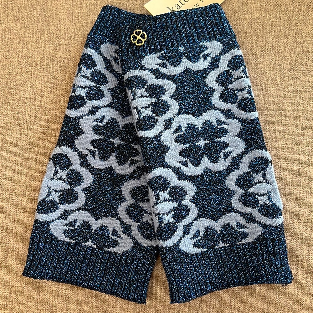 NWT Kate Spade Blue Arabesque Knit Arm Warmers Autumn Sky Fall 2023 OS
